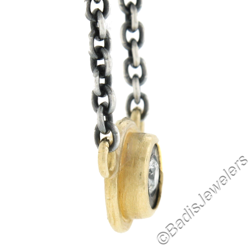 Lika Behar Silver & 24k Gold .09ct Round Bezel Diamond Solitaire Pendant & Chain - Picture 4 of 8