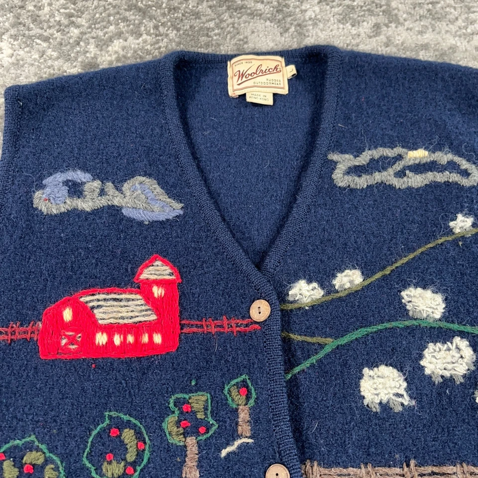 Chaleco Woolrich Vintage Mujer Grande Azul Lana Otoño Escuela Profesor Bordado Años 90 Foto 2 de 4
