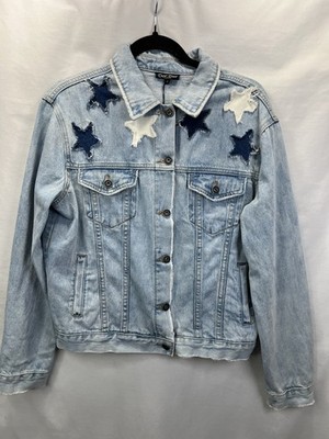 Dor Dor Couture Star Distressed Denim Jacket Sz M Pockets Boho NWT