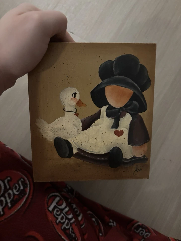 Caja de pañuelos de madera pintada a mano Amish soporte decoración del hogar campo granja de colección Foto 3 de 4