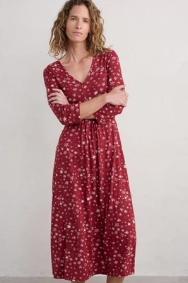 SEASALT CORNWALL Seasalt Women's Regular Carwynnen 3/4 Sleeve Midi Dress Snow Stars Dahlia