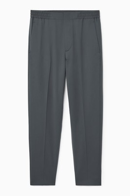 COS Men's Regular Elasticated Wool-Twill Tapered Trousers Dark Grey Pants 28R