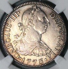1773 NGC XF Mexico 2 Reales Inverted Mint Mark Charles III Spain Coin (26010704C
