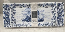 Set 2 THANKSGIVING Turkey Pumpkins Melamine Serving Tray Platter Blue White Fall