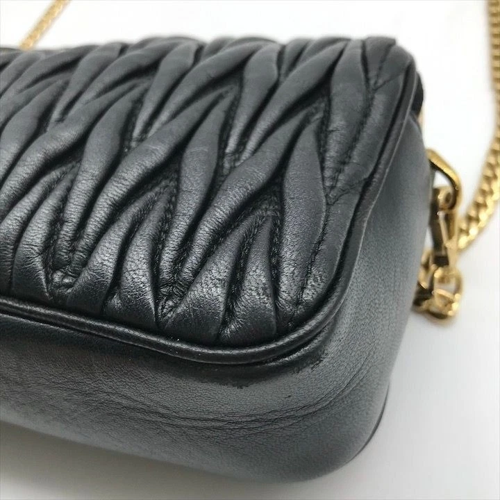 Borsa a tracolla MIU MIU Matelasse tracolla catena logo pelle nera USATA originale #S2290