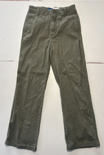 Old Navy Boys Olive Baggy Pants Button Zip Solid Flat Front Size 12 Slim
