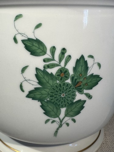 Herend Ram Head Cache Pot Planter Beautiful Chinese Bouquet Green Apponyi 7283 - Picture 3 of 20
