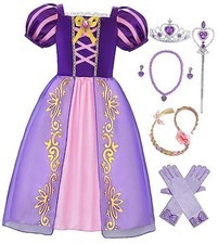 Girls Princess Costume Purple Princess Dresses 8/140 Purple-1 with Accessories 