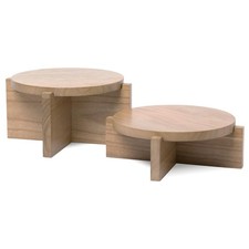 Natural Wood Riser Set of Two - Large 10” Round Wooden Plant Stands Indoor - ...