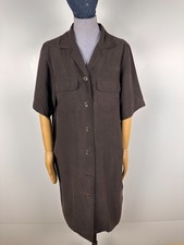 Max Mara Italy Dark Brown 100 Silk Shirt Dress Size US10 UK12 IT44