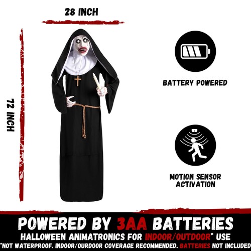 Halloween Animatronics 6ft Nun Animated 72inch Sister Decoration with Motion ... - Picture 4 of 6