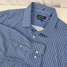 NWT Nautica Long Sleeve Shirt XL 17-17.5/34-35 Blue Plaid Stretch NAU-10067-SL
