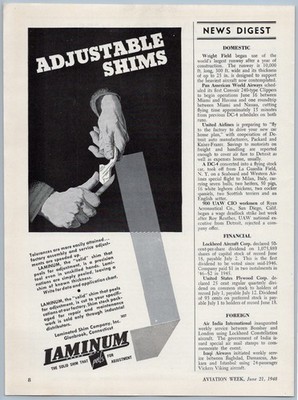 1948 Laminum Solid Shims Vintage Aviation Ad Adjustable Layers Peel