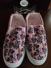 Disney Minnie Mouse Slip On Canvas Sneakers Girls Size 3 Pink Shimmer Hair Bow