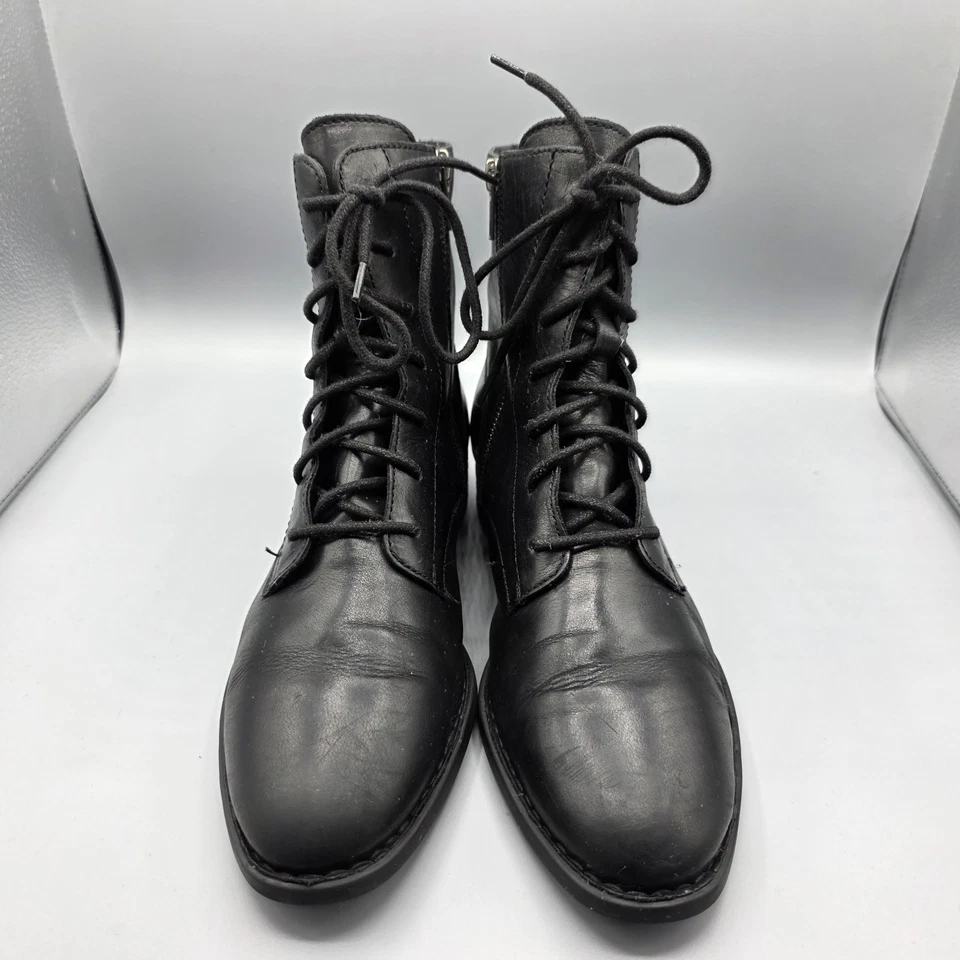 Born Boots Womens 9 Black Leather Combat Granny Pioneer Comfort Lace Up Zipper - Image 3 of 4