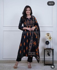 Black Anarkali Flair Kurta Pant Set, Printed Partywear Outfits Ready to Wear Set