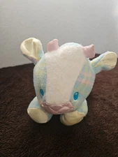 1986 Playskool Blankies Snuzzles Cow Plush Blue Pink Plaid Fleece Satin 