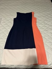 Lauren Ralph Lauren Colorblock Sheath Dress Navy Coral White Sleeveless Size 10