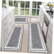 HEBE Farmhouse Kitchen Rugs Sets of 3 Non Slip Washable Boho Kitchen Rugs and 