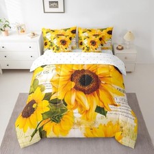 Sunflower Bedding Set Size Floral Print Comforter Set with Full Clear Orange