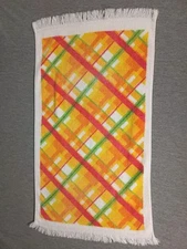 Vintage Screen Prints Sayco Ca. Hand Towel With Fringe Orange Red Yellow Green 