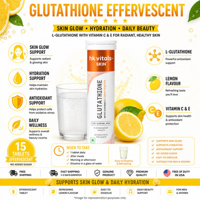 HK Vitals Glutathione Effervescent Lemon Vit C E Skin Glow Support 15Ct