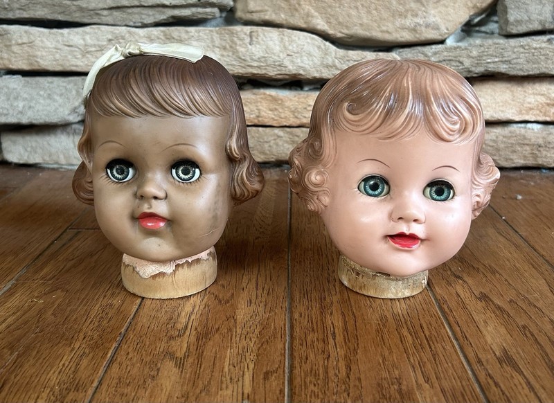 2 Vintage Sayco Doll Head Sleep Eyes Plastic Girl Doll Heads