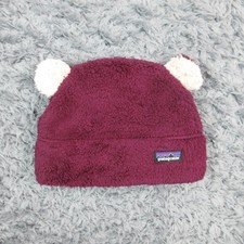 Patagonia Baby Furry Friends Hat Girls 18-24M Red Fleece Bear Ears Beanie NWT