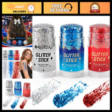 Glitter Stick for Face Hair - Team Spirit Red Blue Silver Body Glitter Kit