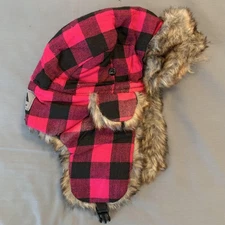 SA Company Hat Trapper Fitted One Size Pink Black Plaid Faux Fur Winter Mens