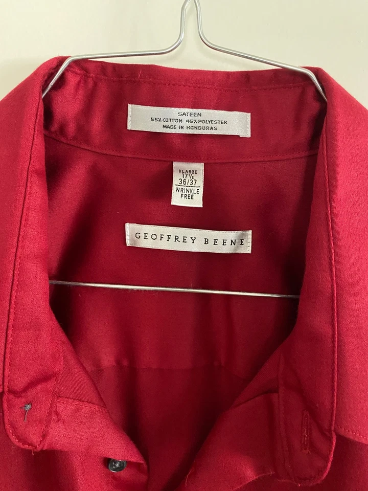 Camisa GEOFFREY BEENE SATÉN ROJA XL 17.5 36/37 SIN ARRUGAS Foto 3 de 4