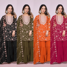 New Wedding Wear Fox Georgette Silk Kurta Palazzo With Dupatta For Women  Girls