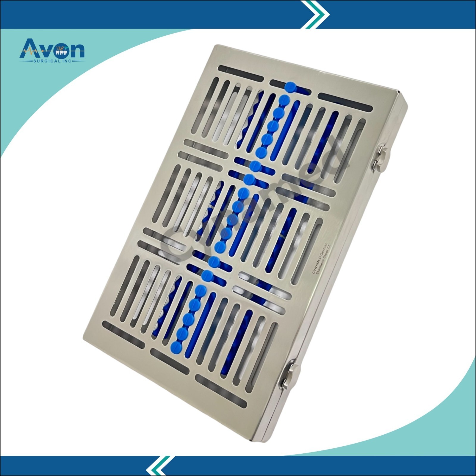 1 EA- Blue Silicon Inserts, Detachable Lid, Double Button Sterilization Box