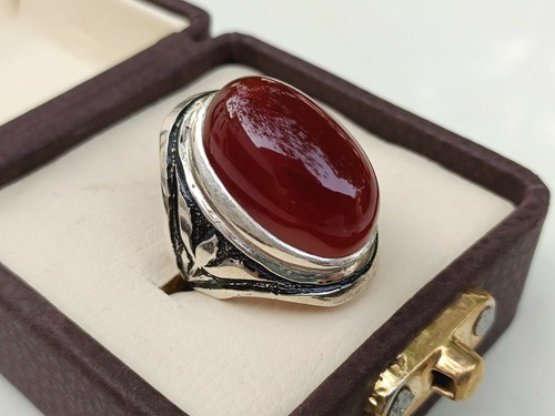 Jemenitischer Aqeeq-Ring Blut Rot Achat 925 Sterlingsilber unbeheizter Stein seltener Fund - Bild 10 von 10