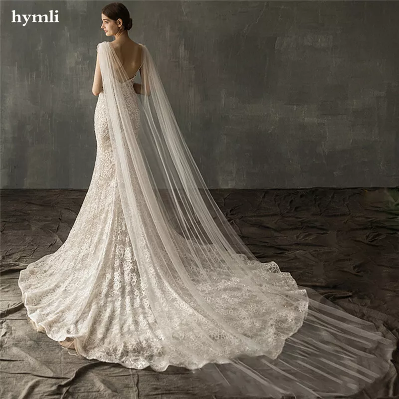 New Soft Tulle Bridal Cape Veil Rhinestone Wedding Cloak Veil