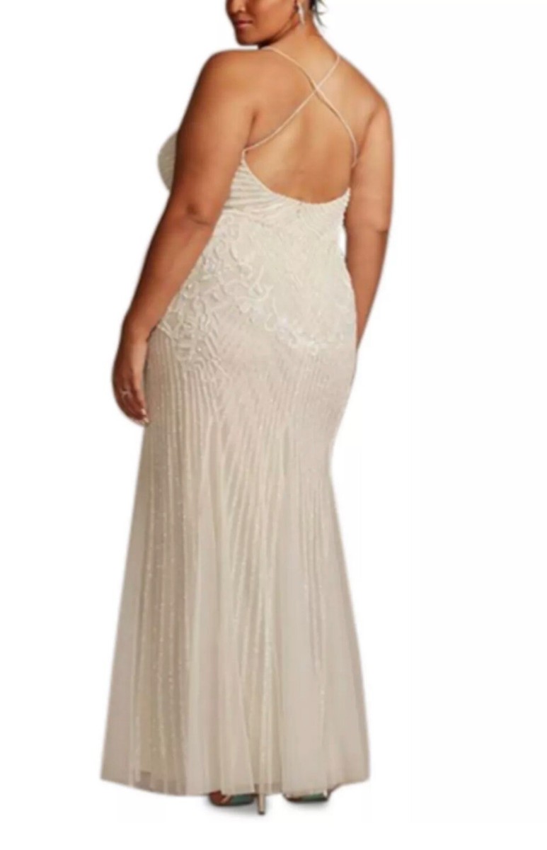 adrianna papell ivory beaded dress 241P2218 TERANI Sleeveless Beaded Tulle Bodycon Mauve Long Prom Dress main image 1