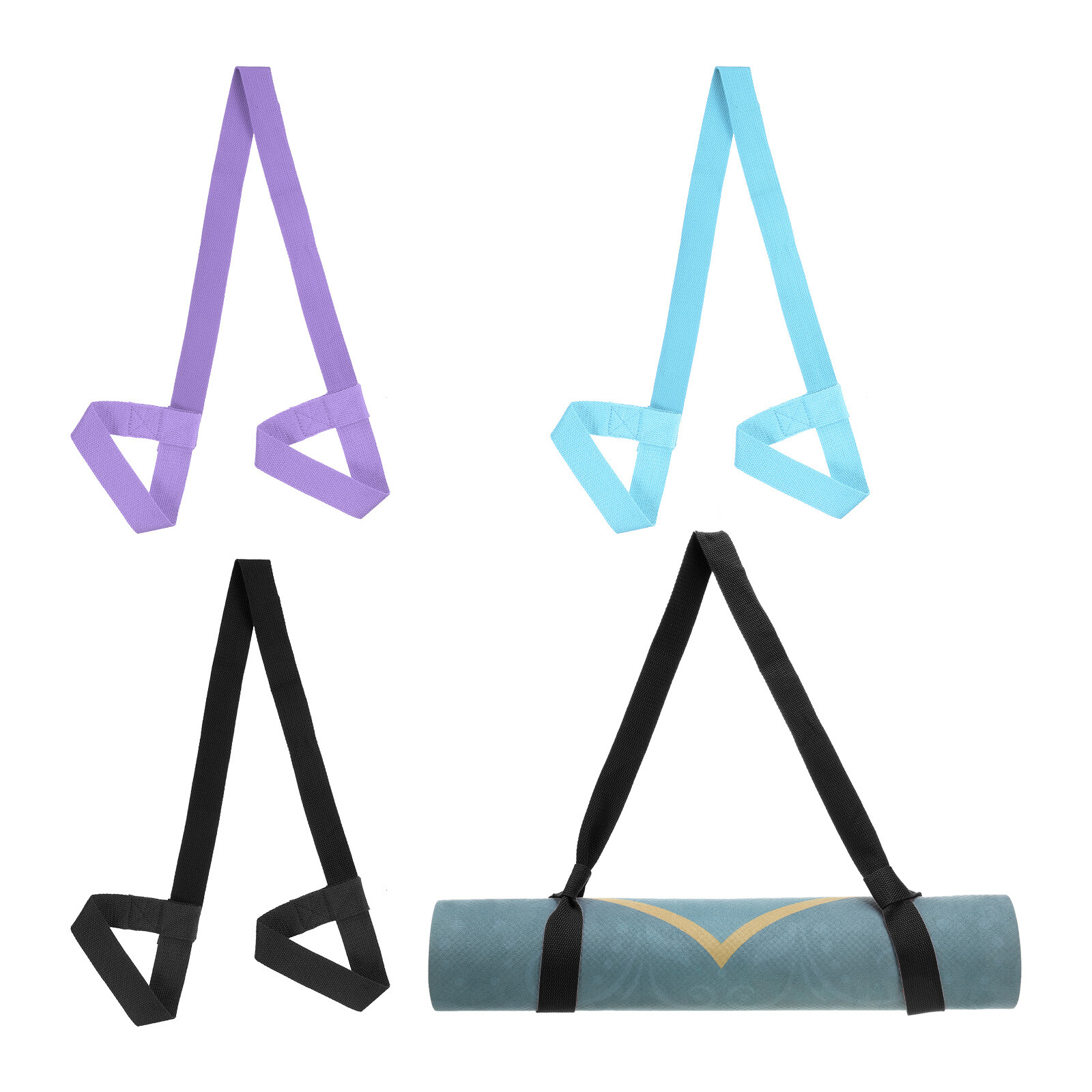 4Pcs Yoga Mat Strap Carrier Adjustable, Black/Light Purple/Sky Blue