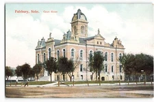 Postcard Fairbury, Nebr. Court House, G.P. Weisel, Druggist & Pub VTG VPC02.