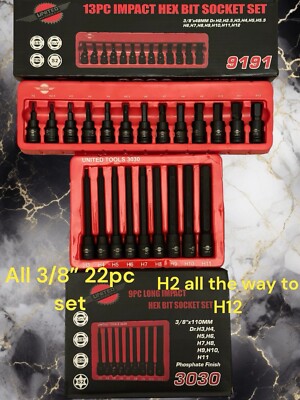 22P Pro IMPACT HEX Bit Socket Set Short & Long HEX ALLEN Hx Key Sockets H3-H10