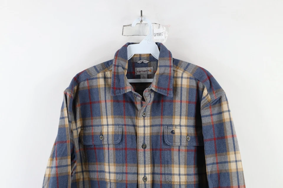 Vintage Carhartt Mens Large Tall Faded Heavyweight Flannel Button Shirt Plaid - Image 2 of 4