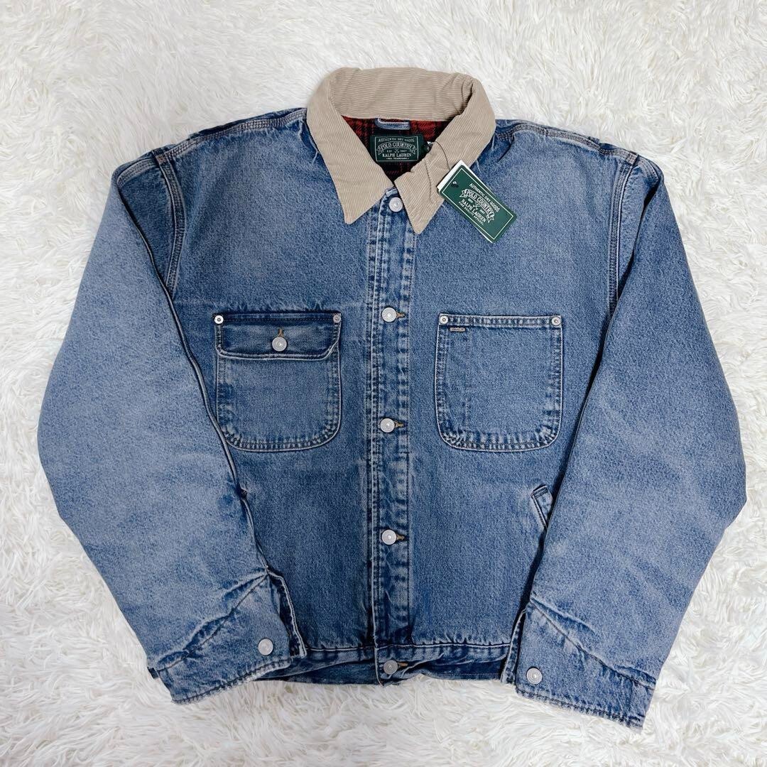 POLO COUNTRY RALPH LAUREN Denim Jacket Corduroy Collar Plaid Men's