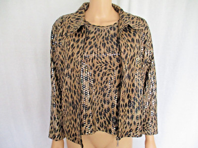Jackets Galore Womens 2 Piece Set Medium Gold & Black Animal Print