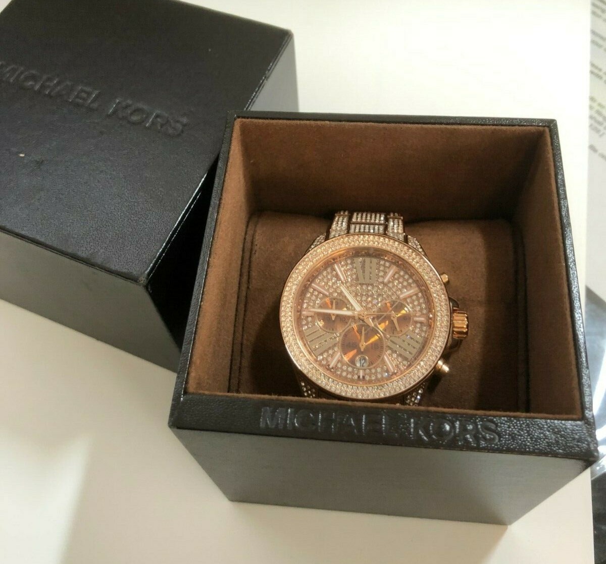 Michael Kors watch real blingy. GORGEOUSLY BLINGY $495 MICHAEL KORS ROSE GOLD, PAVE BRACELET  main image 3