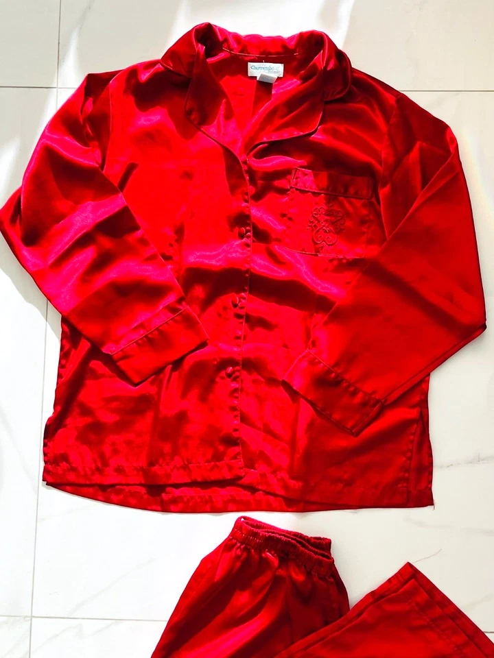 Conjunto 2 Pijamas Courtney & Co Mujer Rojo Brillo Sedoso Mate Satén Elegante PJ Talla M Foto 3 de 4
