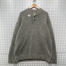 Vintage LL Bean Henley Knit Sweater Mens XL 100 Lambswool Gray Pullover