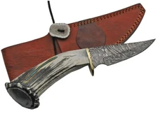 Rite Edge Fixed Knife 5" Damascus Steel Skinner Blade Elk Stag/Turquoise Handle