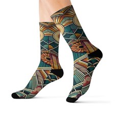 All Over Print Adult Socks Art Deco Vintage Style Geometric Sunburst Pattern Fun