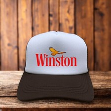 Winston Cigarettes Mens Trucker Hat Brown Snapback Vintage Logo Retro Ball Cap