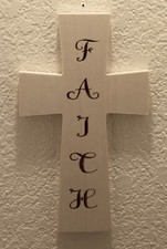 Hanging "Faith" Wooden Wall Cross 11" x 6" Religious Decoration Laser Engraved