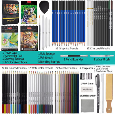 PANDAFLY 80 Pack Drawing Set Sketching Kit, Pro Art Supplies with